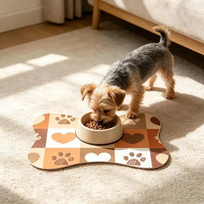 Bone Shaped Pet Feeding Mat 20X30cm Non Slip Backing Waterproof Absorbent For Dog Cat Food Water Bowl Placement