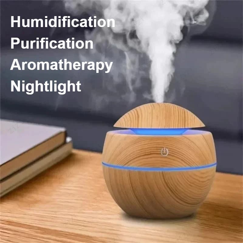 Mushroom Wood Grain Humidifier Ultrasonic USB Aromatherapy Humidifier Silent Seven Color Air Creative Moisturizing Humidifier
