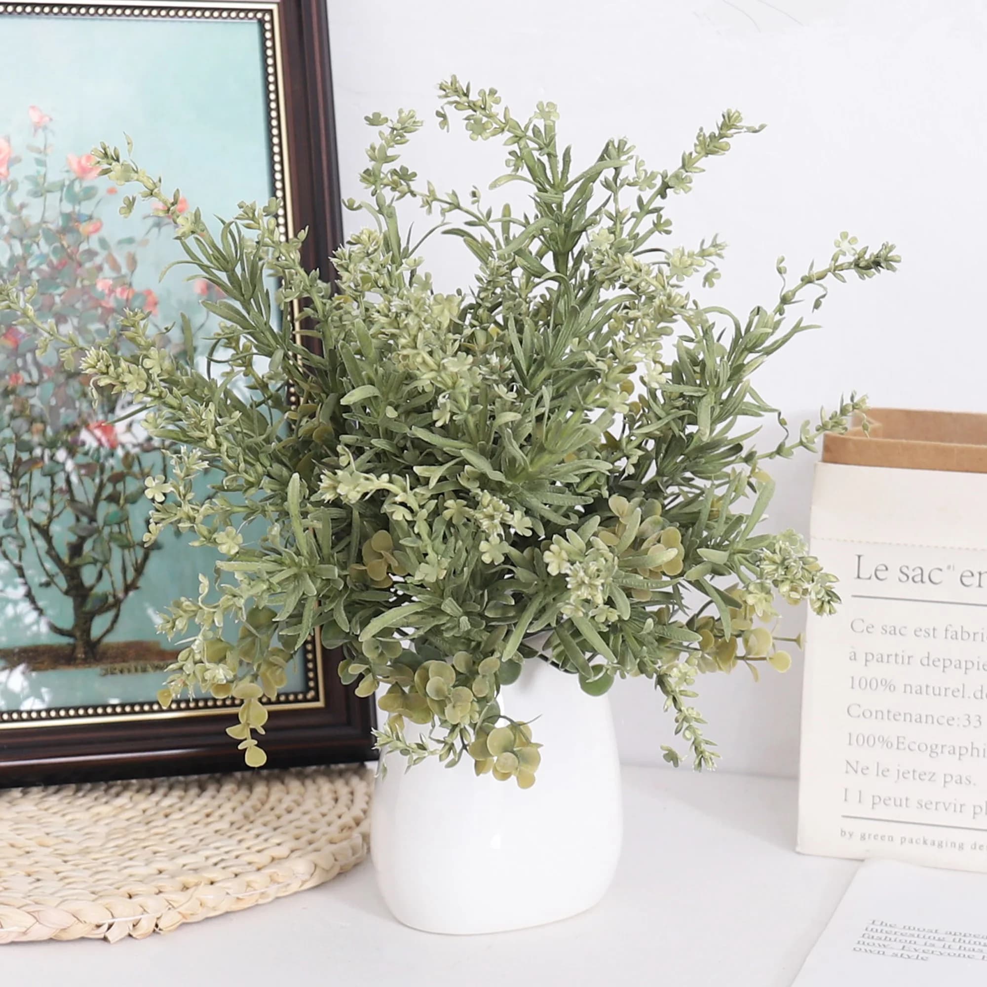 Eucalyptus Leaves Babysbreath Artificial Plant Home Christmas Wedding Wreaths Decoration Fake Floral Living Room Table Accessory