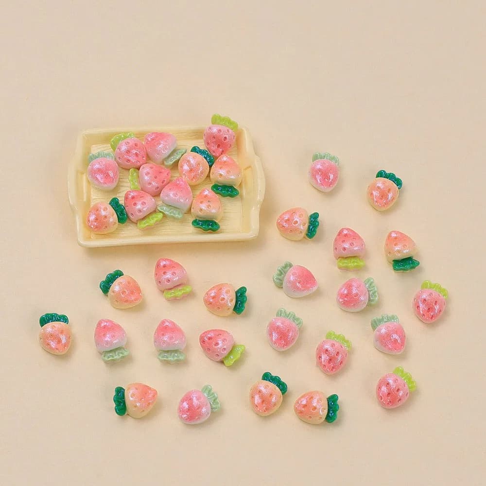 50pcs mini Fine glitter strawberry resin diy handmade jewelry accessories making for hair clip Earrings phone case decoration