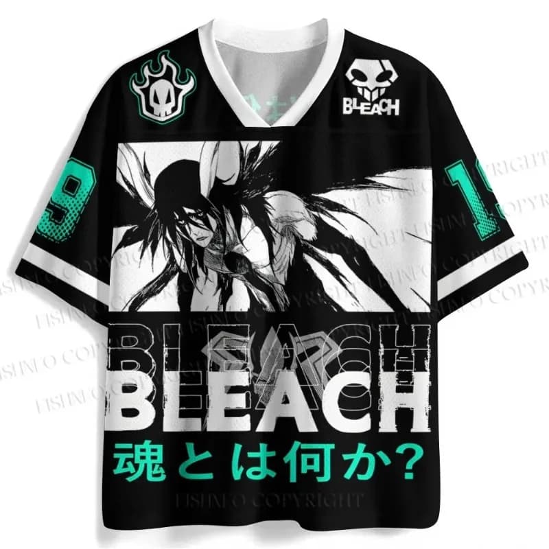 BLEACH Ulquiorra Cifer Anime Football Jersey T-shirt Unisex Oversized V-neck Short Sleeve Top Retro Streetwear Casual Sports Tee