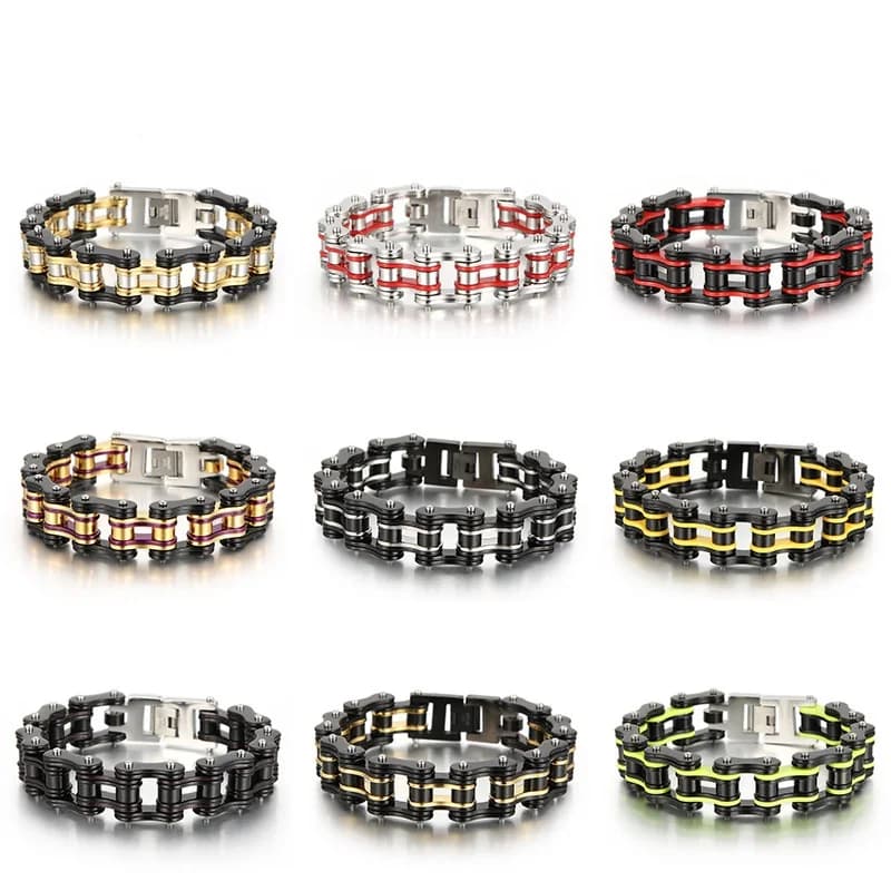 Braccialetti a catena per bici da motociclista punk rosso blu Uomo Donna Gioielli con bracciale per bicicletta in acciaio inossidabile titanio arancione