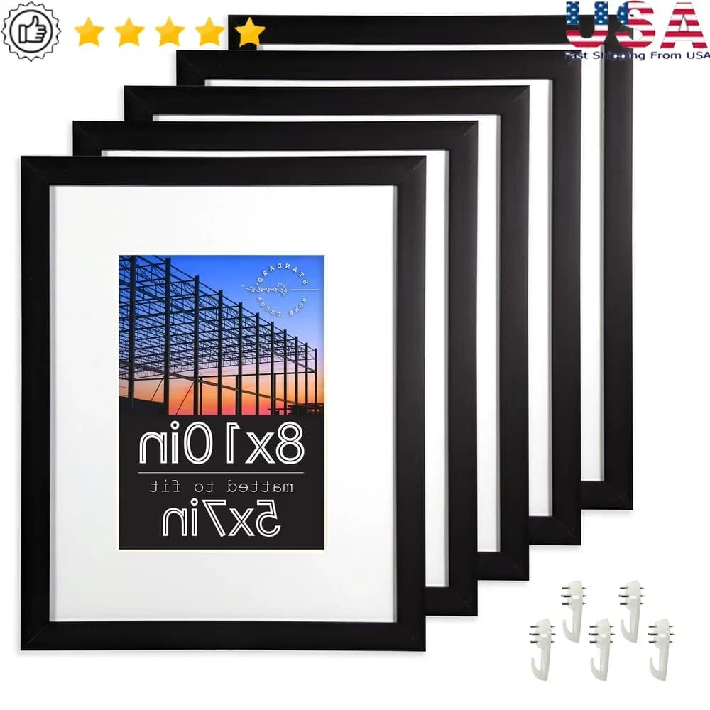 Cornici per foto nere 8x10 Confezione da 5 opache 5x7 Espositore da parete da tavolo Galleria Cornice Durevole Resistenza agli urti Decorazioni per la casa