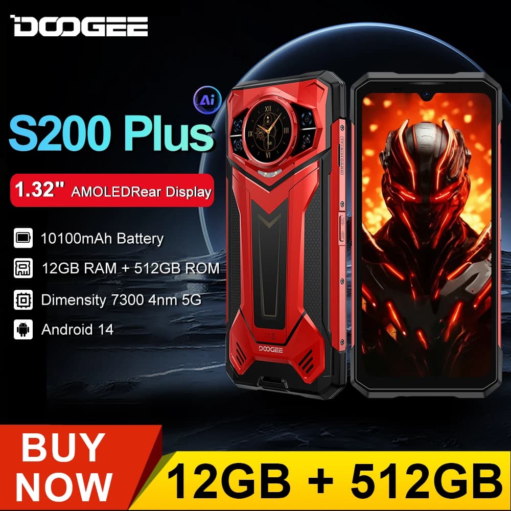 DOOGEE S200 Plus 5G Telefono robusto 6.72" FHD+ 120Hz IPS Dimensity 7300 12GB+512GB 10100mAh Batteria 100MP Smartphone Android 14 NFC
