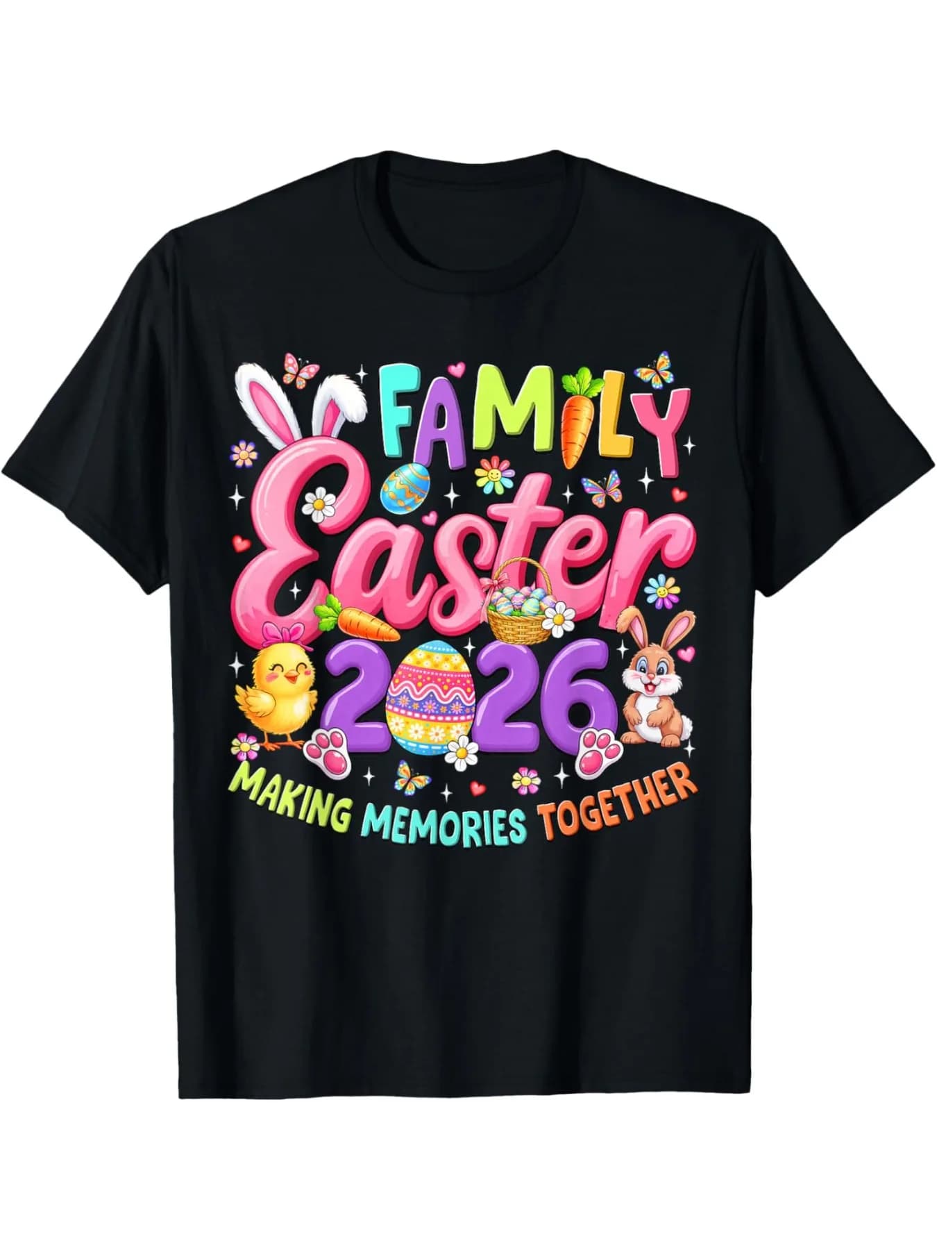 Completi coordinati per la famiglia per Pasqua 2026, inclusi t-shirt da uomo e da donna. Questi t-shirt casual a maniche corte con scollo rotondo