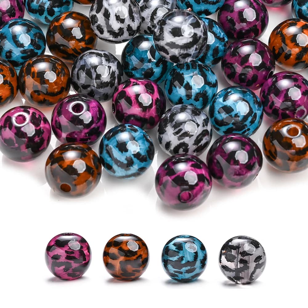 10Pcs 16mm Round Resin Beads Colorful Leopard Print Loose Spacer Resin Beads For DIY Necklace Bracelet Earrings Jewelry Making