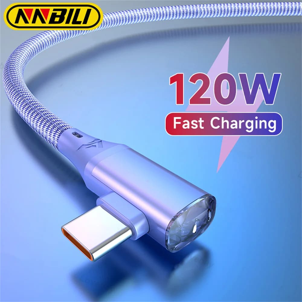 Cavo USB tipo C NNBILI 90 ° Cavo di ricarica rapido a gomito da tipo C a USB C PD120W per iPhone 15 Pro Max Cavo dati Samsung Xiaomi