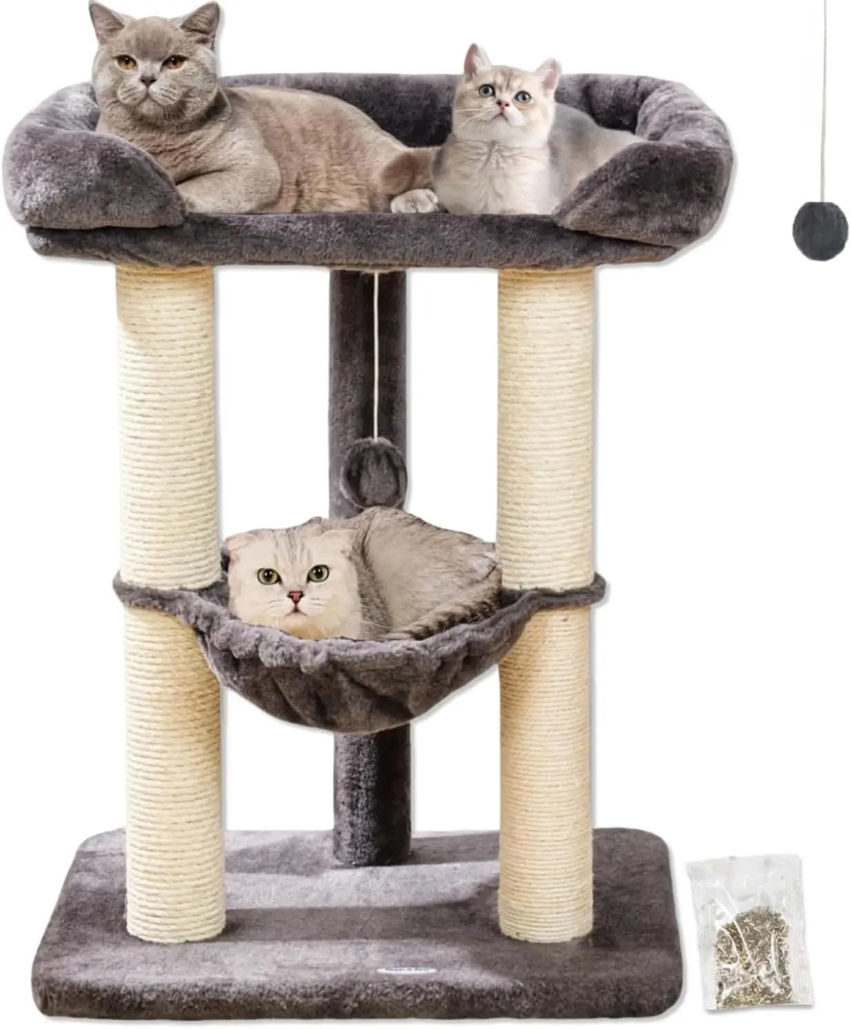 Albero per Gatti da 28 Pollici per Gatti Grandi, Torre Stabile con Morbida Posa, Tiragraffi e Amaca, Copertura Rimovibile - Grigio