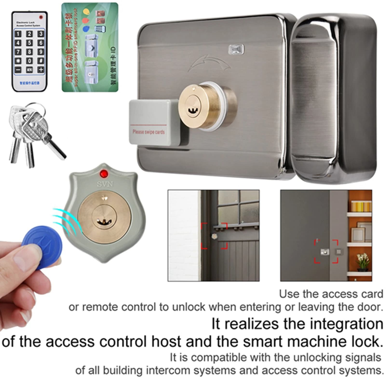 Serratura per porta 12V Serratura per porta Accesso elettronico Sistema intelligente ID Doppia testa Serratura per porta 12V Serratura per porta intelligente Serratura per porta intelligente