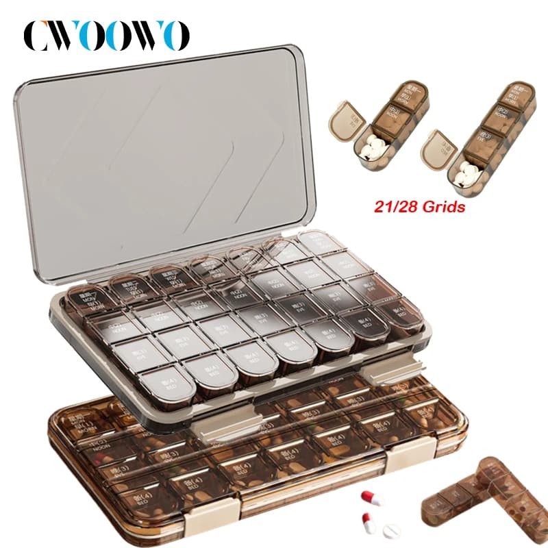 1PCS Pill Organizer 21/28 Day,3/4 Times a Day Pill Cases,Large Compartments Medicine Container for Vitamins,Supplements