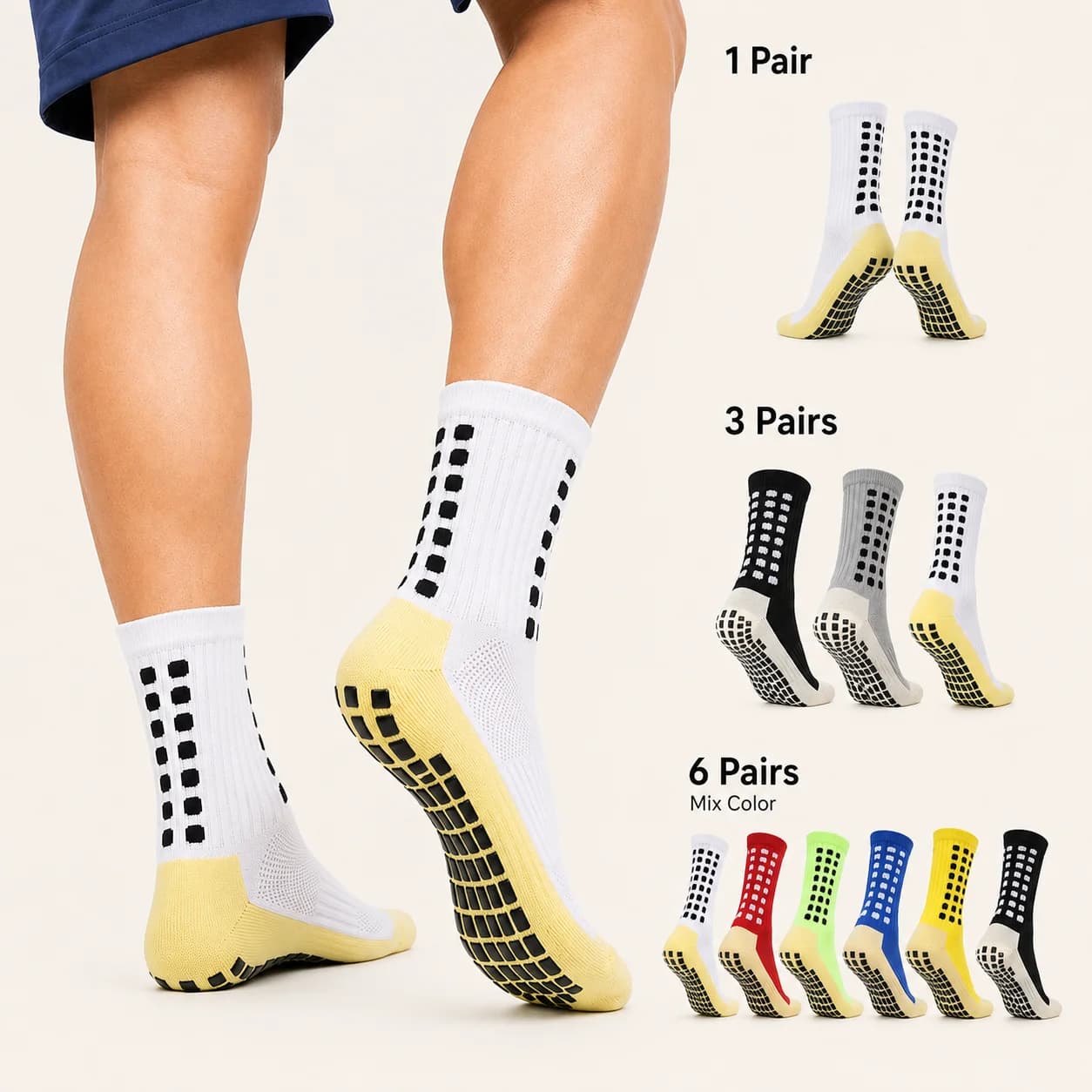 1/3/6 Pairs Unisex Non-Slip Grip Football Socks Breathable Cushioned Crew Sock for Men High Quality Comfortable Sports Sox