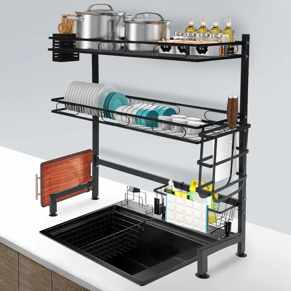 Scarico da cucina a 2 livelli sopra il lavandino, supporto per asciugare i piatti, scolapiatti, scaffale da cucina, organizer per tazze