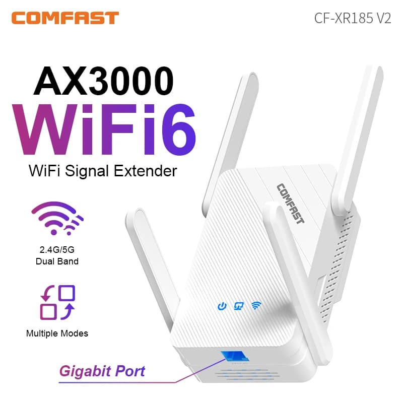 Comfast 3000Mbps WiFi 6 Ripetitore 2.4G e 5GHz Dual Band Wireless Extender 802.11ax Porta Gigabit completa per Home Office CF-XR186
