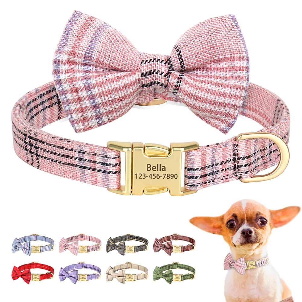 Collare per cani personalizzato Collari per cani in nylon per cuccioli con simpatico fiocco inciso Collana per animali domestici Collari per cani di piccola taglia media Chihuahua