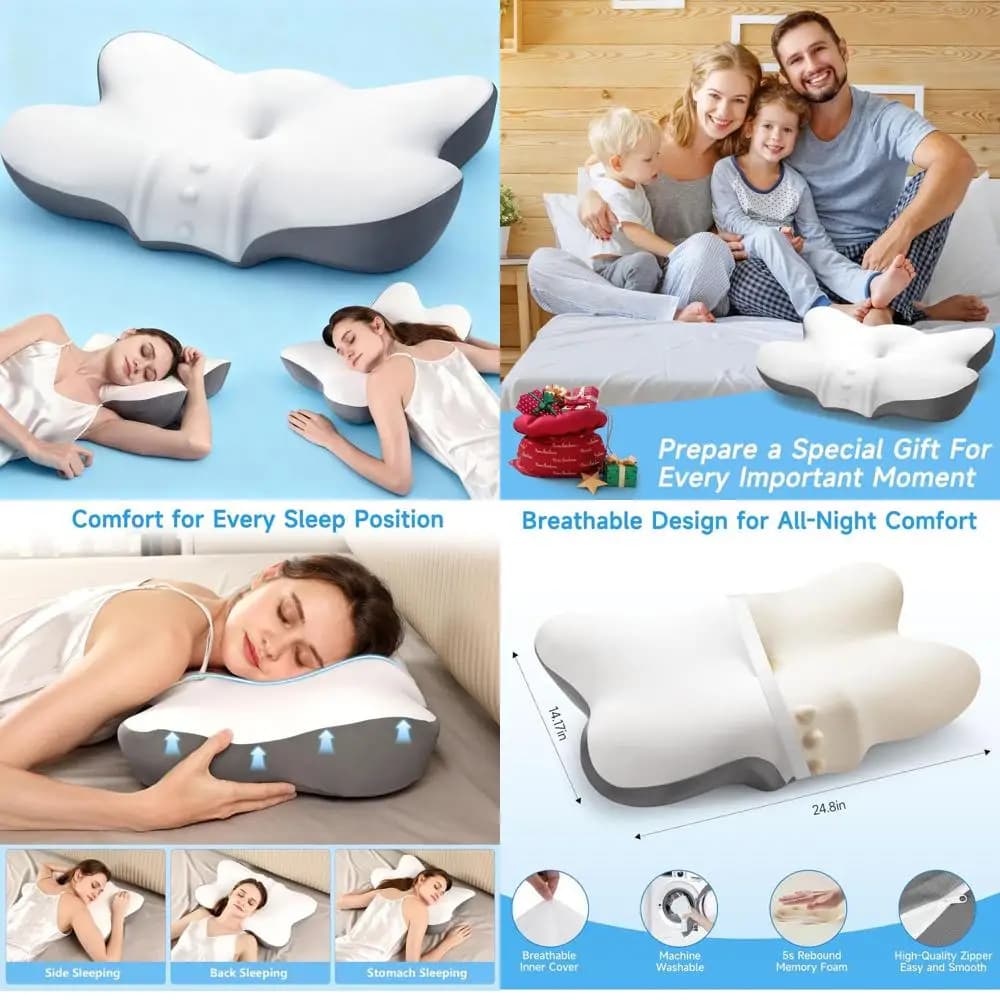 Cuscino ergonomico in memory foam con doppia altezza per supporto per il collo, federa rinfrescante inclusa, ideale per lato, schiena e stomaco