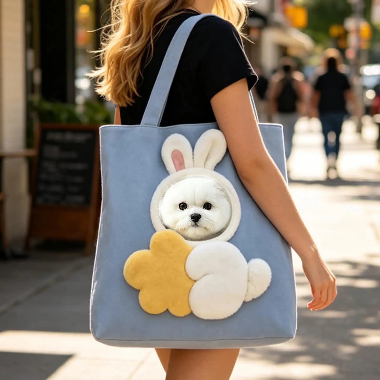 Pet Canvas Shoulder Bag Bee Rabbit Dinosaur Shape Cute Cat Carrier Portable Shoulder Carrying Bag Chest Cat Bag Outdoor Cat Tote