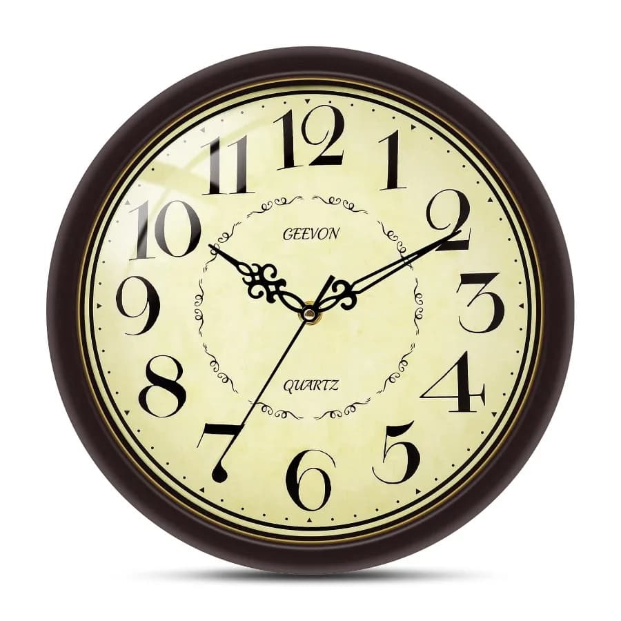 12 IN Retro Wall Clock No Ticking Sound, Wall Clock with Quartz Accents and Vintage Patterns, Frame with Gold Border for Kitche
