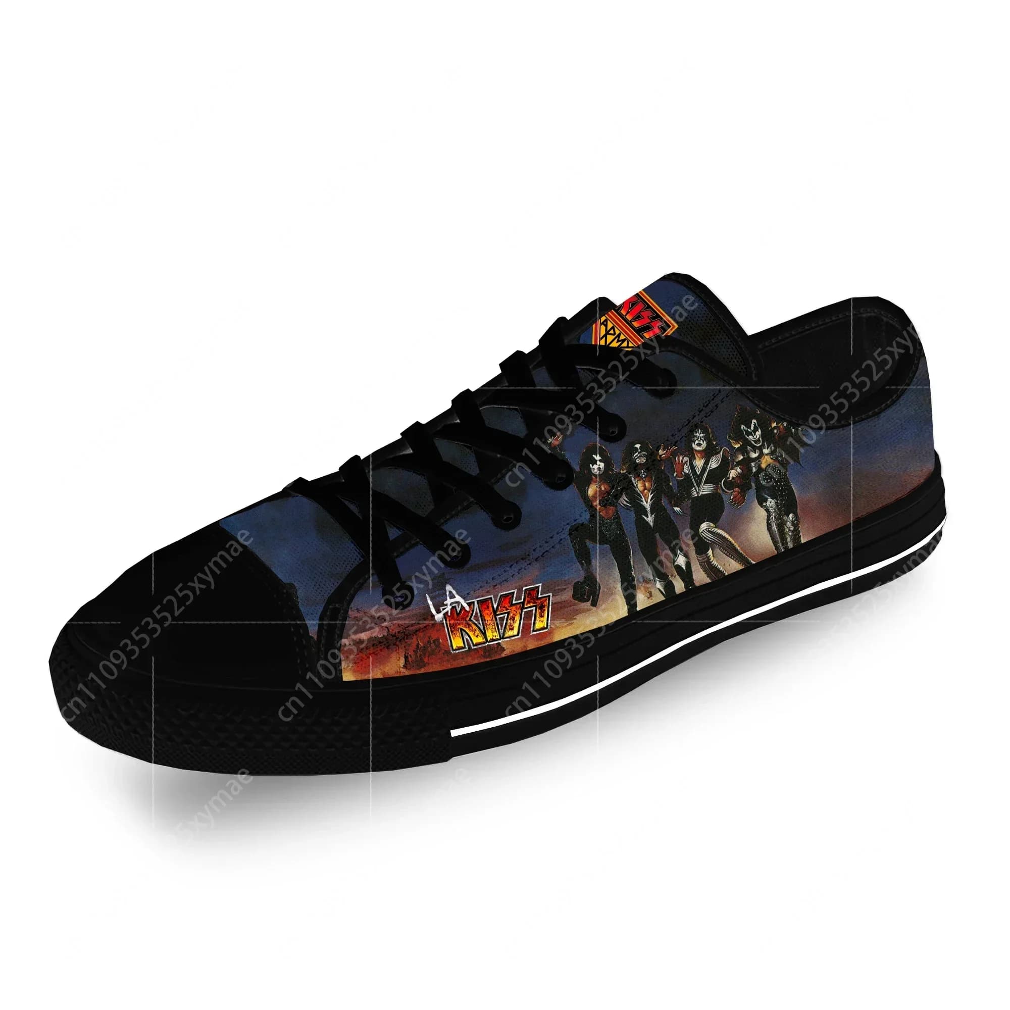 Scarpe da ginnastica leggere e traspiranti con stampa 3D in tela bassa, stile casual, ispirate alla musica heavy metal della band Kiss, per uomo e donna
