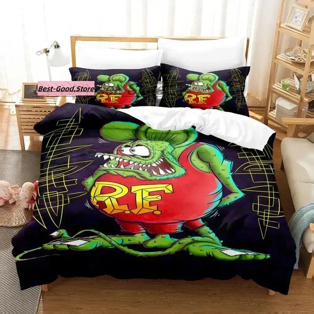 Nuovo Set di Biancheria da Letto Rat Fink, Misure Singolo, Matrimoniale, Queen, King, Set per Camera da Letto Adulti e Bambini, Set Copripiumino 3D Anime