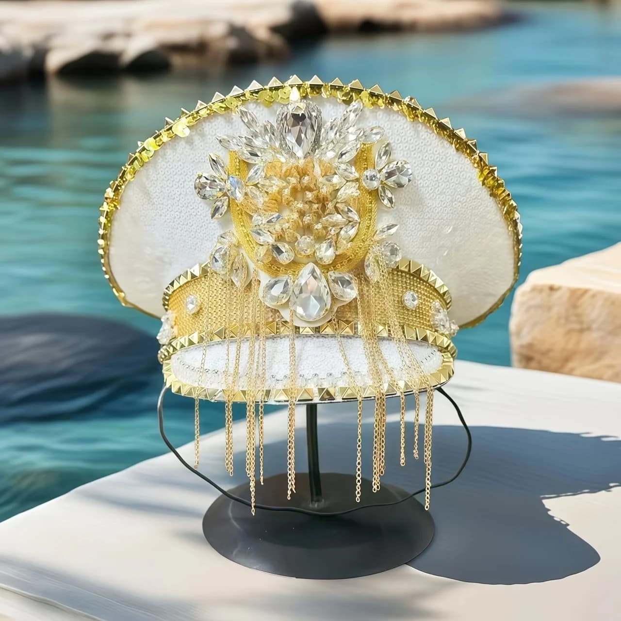 Cappello da Capitano Steampunk con Strass per Mardi Gras, Carnevale, Festival Rave e Accessori per Feste, per Donne e Uomini