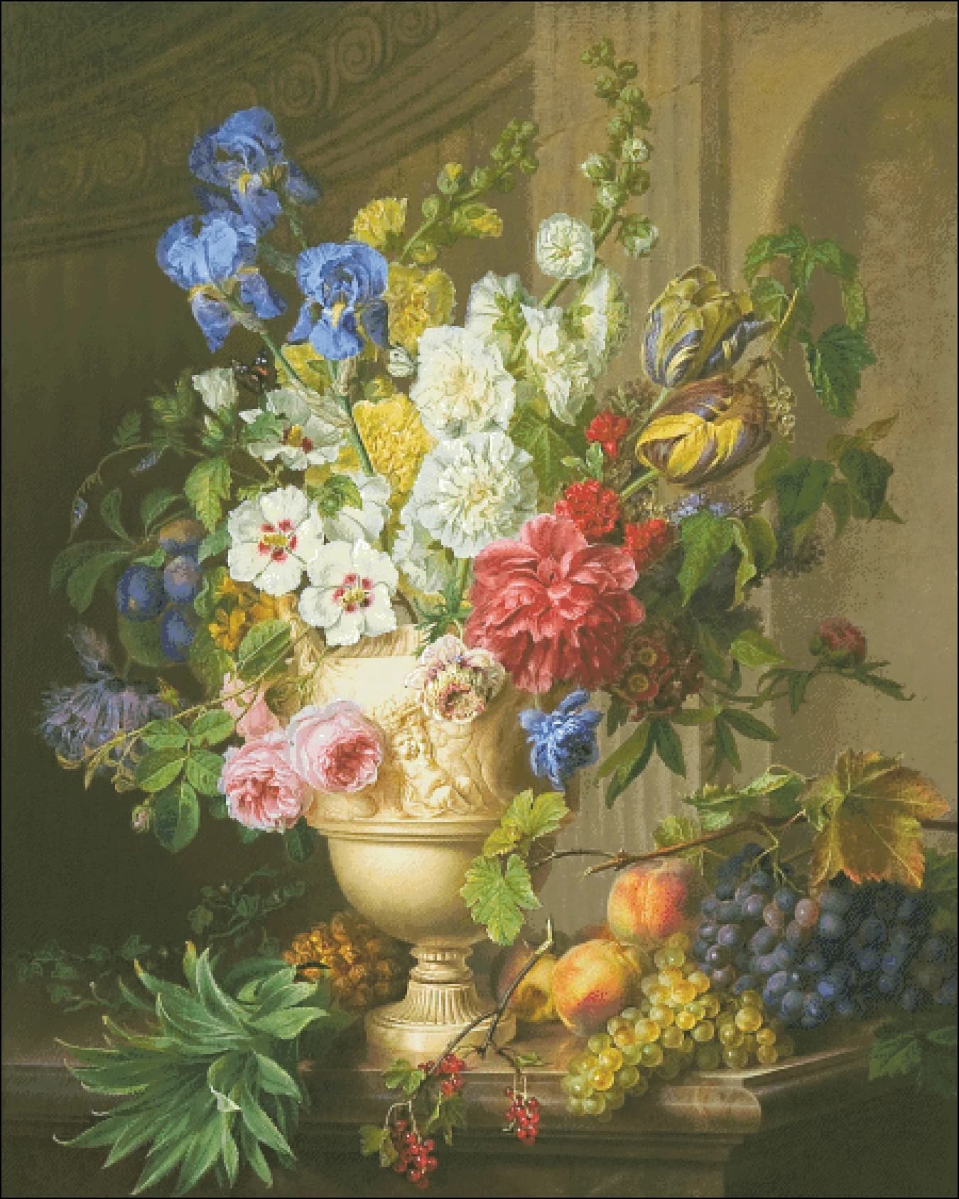 Kit Punto Croce Non Stampato 18CT 14CT con Motivo Natura Morta, Bouquet, Uva, Frutta, per Ricamo Artistico Fai da Te, Lavoro a Mano, Decorazione Casa