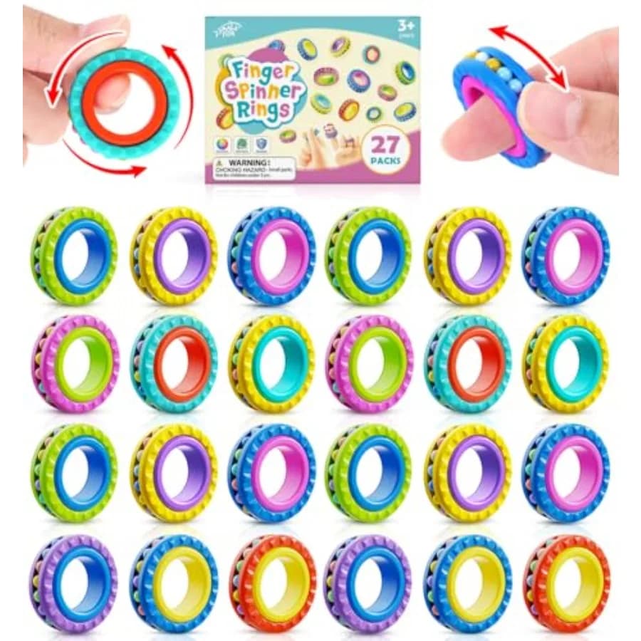 Quality Assurance Fidget Toys Sensory Rings for:27 Pack Multi-Functional Finger Spinner - Bulk Fidgets for Classroom Prizes - S