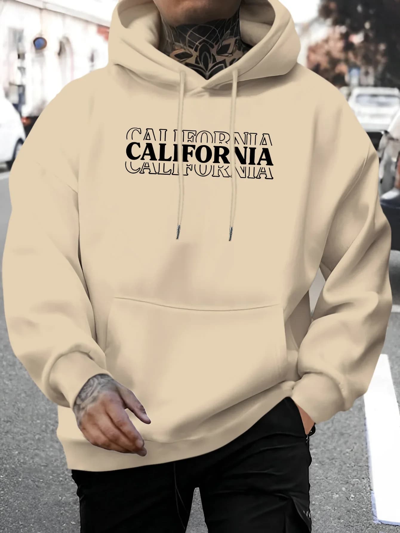 Men's new personalized California letter printed casual hoodie with drawstring hood for autumn and winter comfort top