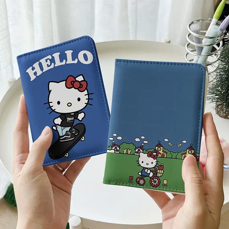 Porta Carte Anime Sanrio Hello Kitty, Protettore ID, Copertina Passaporto, Organizzatore Documenti da Viaggio Multifunzione, Porta Carte di Credito Carino