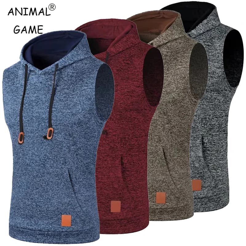 Felpe con cappuccio senza maniche da uomo Canotta da bodybuilding Canotta da palestra traspirante in tinta unita per esterni Giacca sportiva da streetwear Cappotti