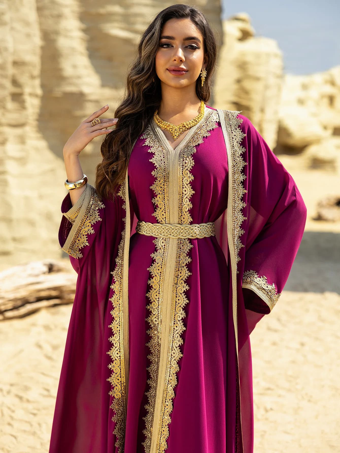 2PCS Donne Musulmane Vestito Dubai Abaya Caftano Turchia Ricamo Jalabiya Abito Del Partito Africano Abito Arabo Islam Abbigliamento Kebaya Caftano