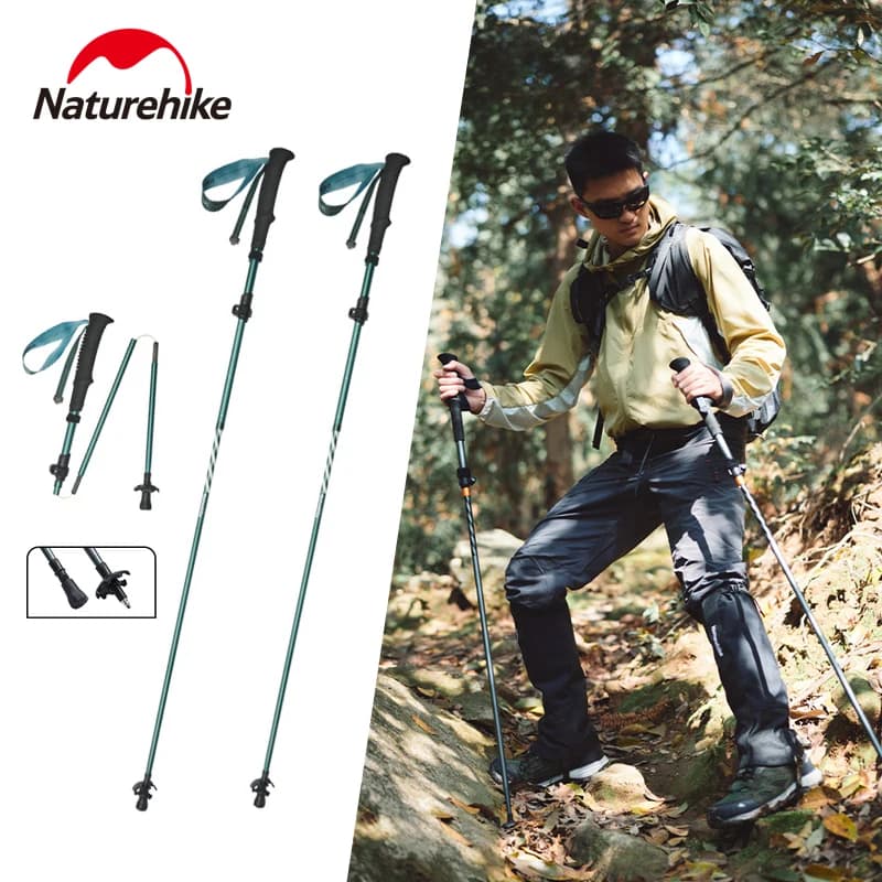 Naturehike 2-piece Long Wind Trekking Sticks Ultralight Aluminum Alloy Folding Walking Sticks 5 sections for hiking and climbing
