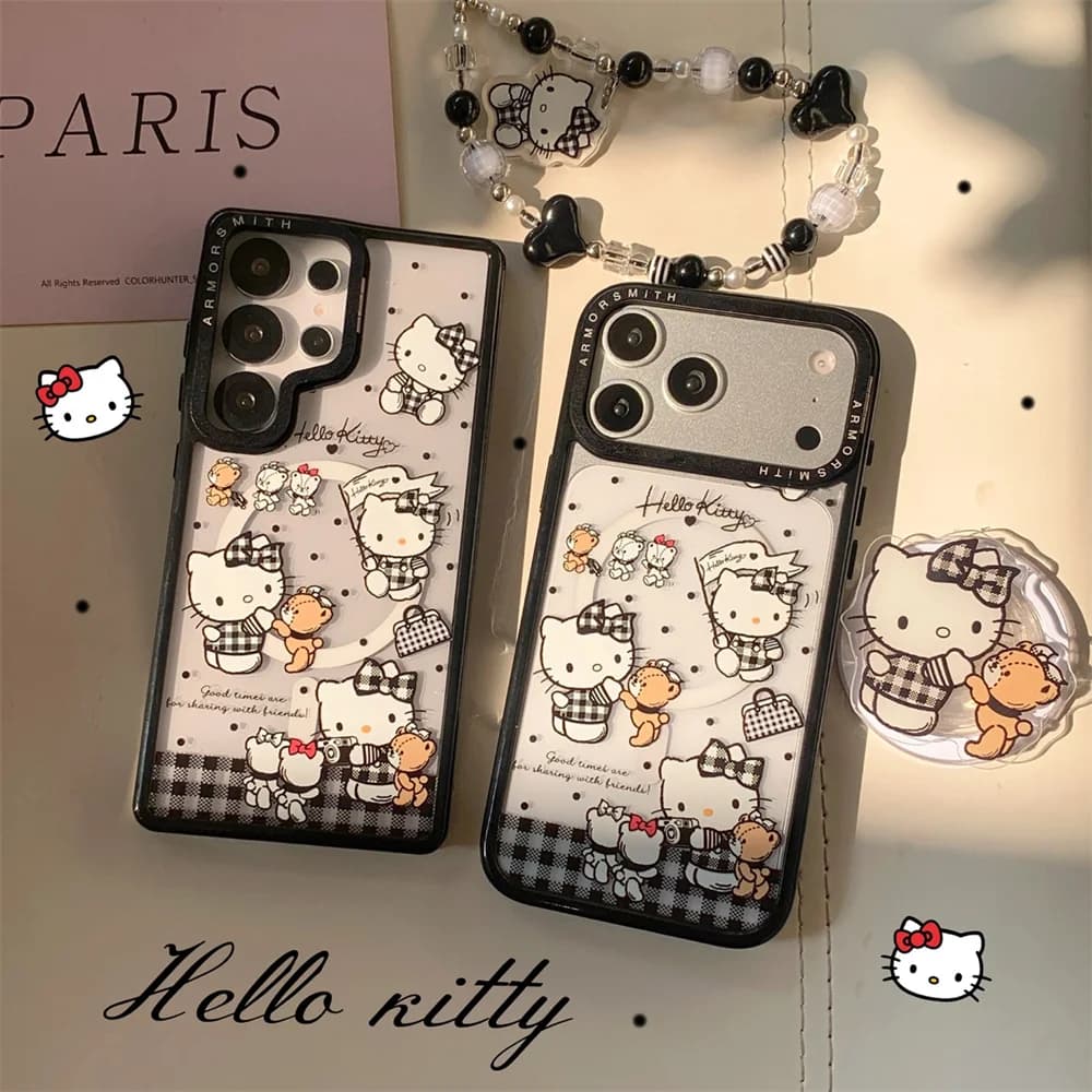 Kawaii Hellokitty Magnetic Phone Case for iPhone 17 Pro 11 12 13 14 15 plus 16 Pro Max Cover With Magsafe 3D Cartoon Stand Case