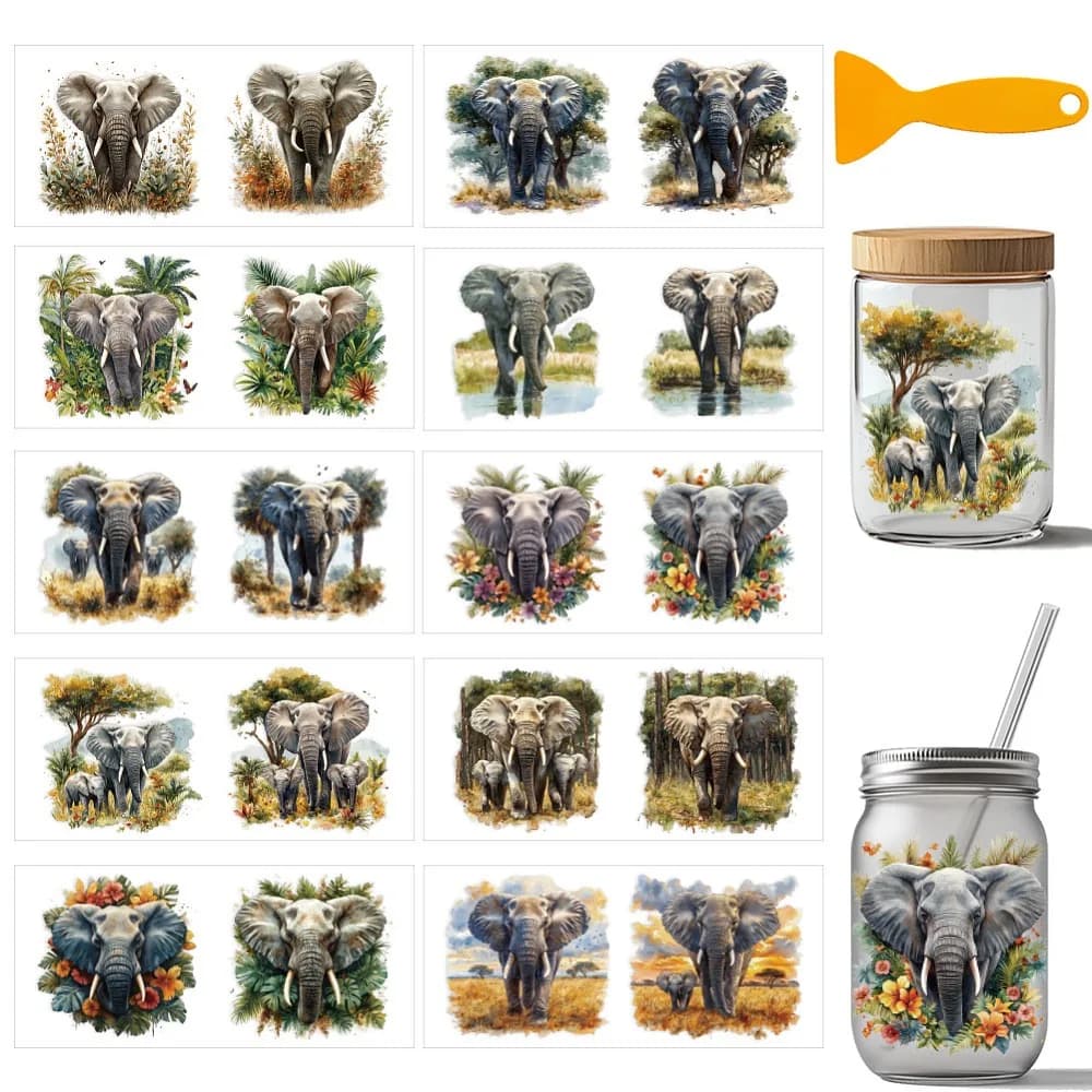 10 Pezzi 10 Stili Carta Termotrasferibile in PVC per Sublimazione UV Tazza Elefante 240x110mm 1pz/stile