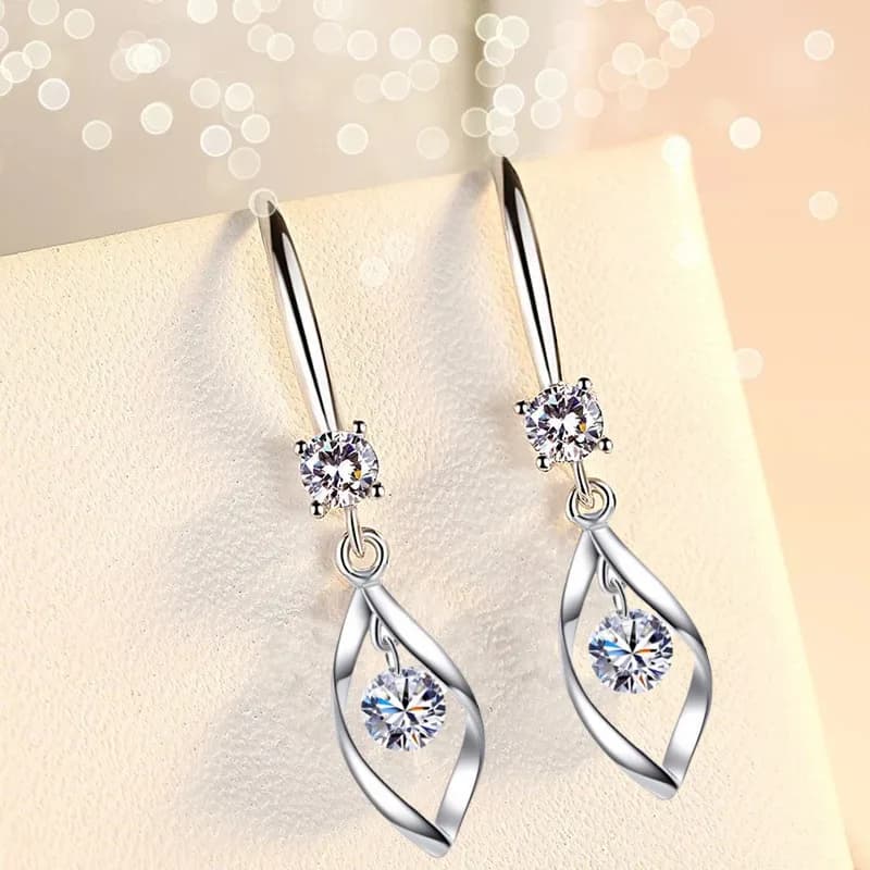 Orecchini pendenti in argento sterling 925 Squisito orecchino con zirconi a goccia d'acqua twist per le donne Ragazze Regalo di gioielli di moda per la festa nuziale