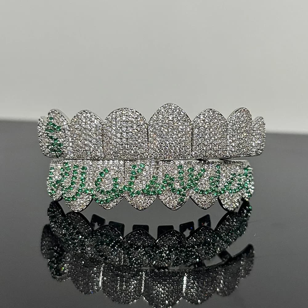 RACHELZ 8/8 dollari modello CZ denti in pietra Grillz Hip Hop zircone lucido tappi per denti per donna uomo gioielli griglie dentali