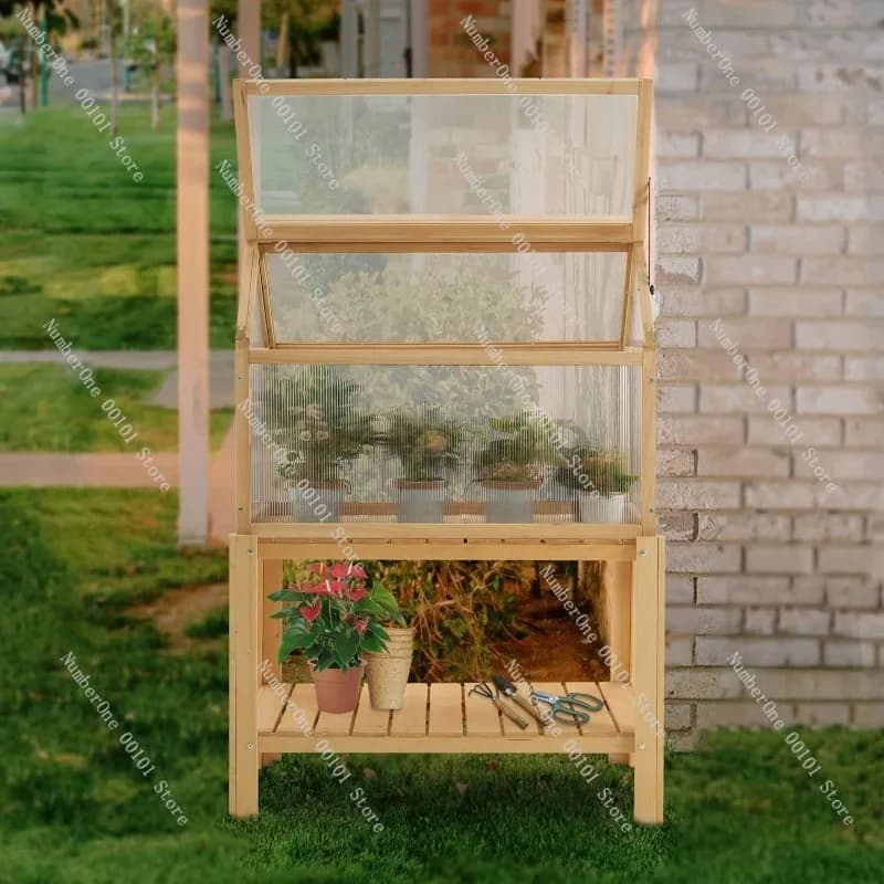 Solid Wood Flower House Planter Box Household Small Greenhouse Wooden Planting Pot for Sunroom Garden Plant Cultivation