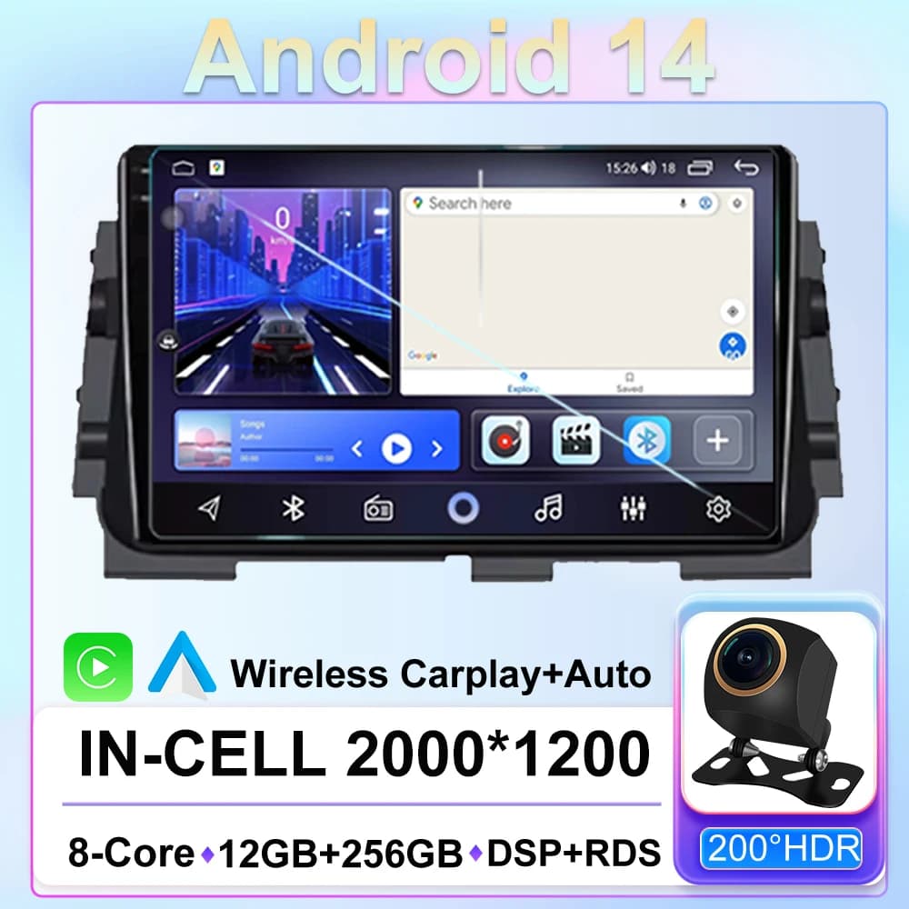 Android 14 Carplay Auto Radio For NISSAN MICRA KICKS 2017 - 2019 Car Navigation 2Din DSP Video Player Stereo Video Unit No 2 din