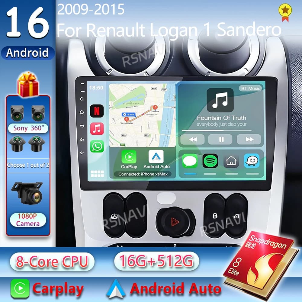 Android16 Car Radio For Renault Logan 1 Sandero 2009 2010 2011 - 2016 Navigation GPS Multimedia Video Player Stereo Carplay Auto