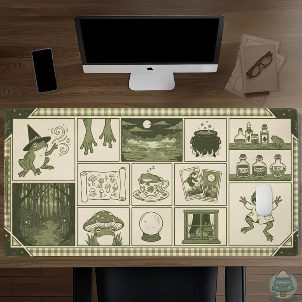 Witchy Frog Apothecary Desk Mat, Sage Green Aesthetic Mouse Pad Alfombrillas Para Escritorio Tapis De Souris Alfombrillas Gaming