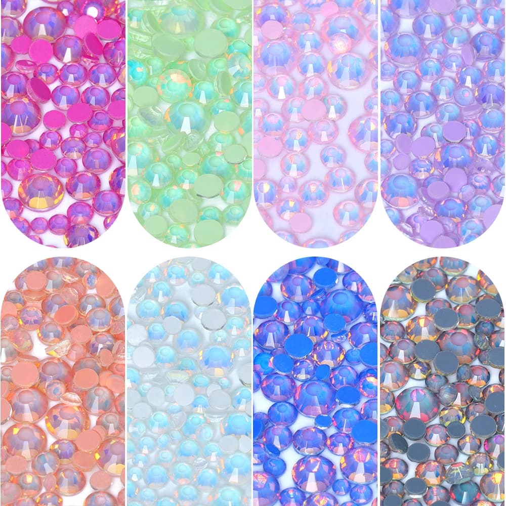 1440 pezzi serie Mocha Opal dimensioni miste strass in vetro con retro piatto glitter pietre colla su strass per la decorazione di nail art fai da te