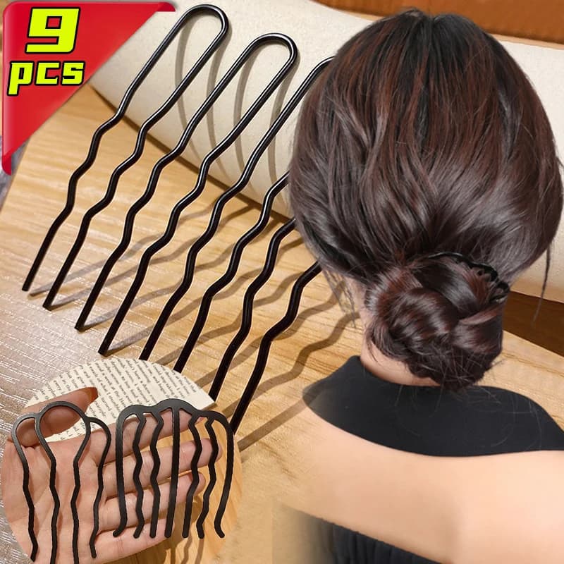 9/1 pz. Forcine a U in metallo nero per chignon disordinato, fermagli per capelli, forcine a spirale per trecce, bastoncini per acconciature ricci, strumenti per lo styling dei capelli