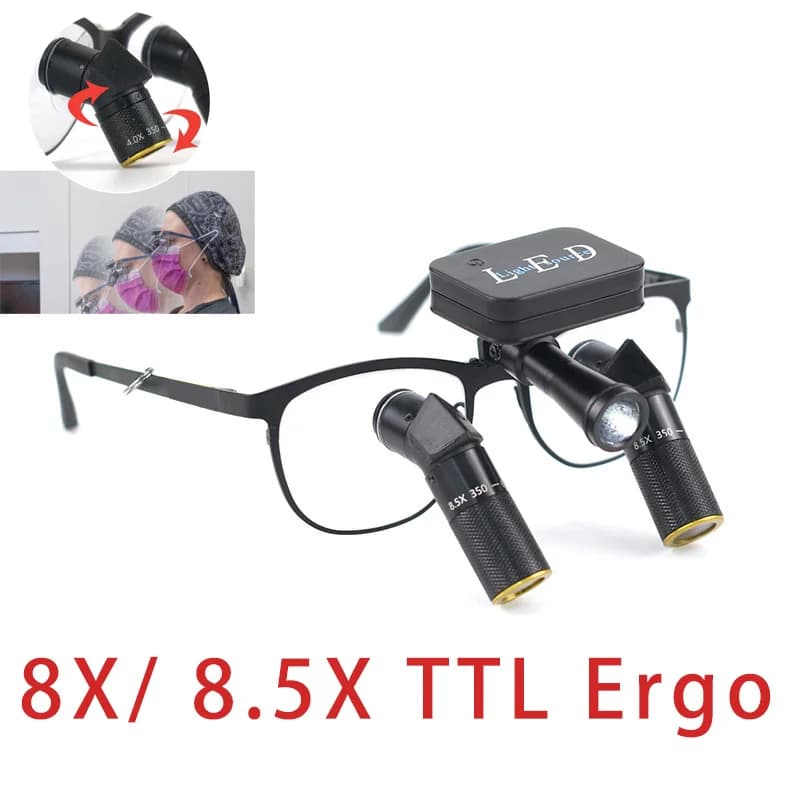Occhiali Ingrandenti Chirurgici Ergonomici TTL 8X/8.5X con Distanza di Lavoro Regolabile, Lenti Binoculari per Dentisti