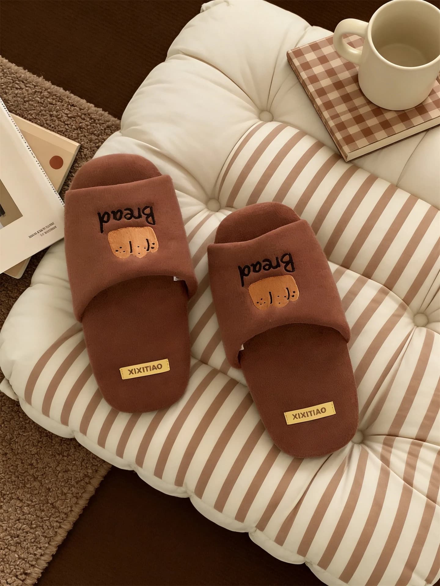 Pantofole in Cotone Unisex, Silenziose, con Suola Morbida Antiscivolo, Motivo a Pane Tostato, Comode per Casa, per Coppie