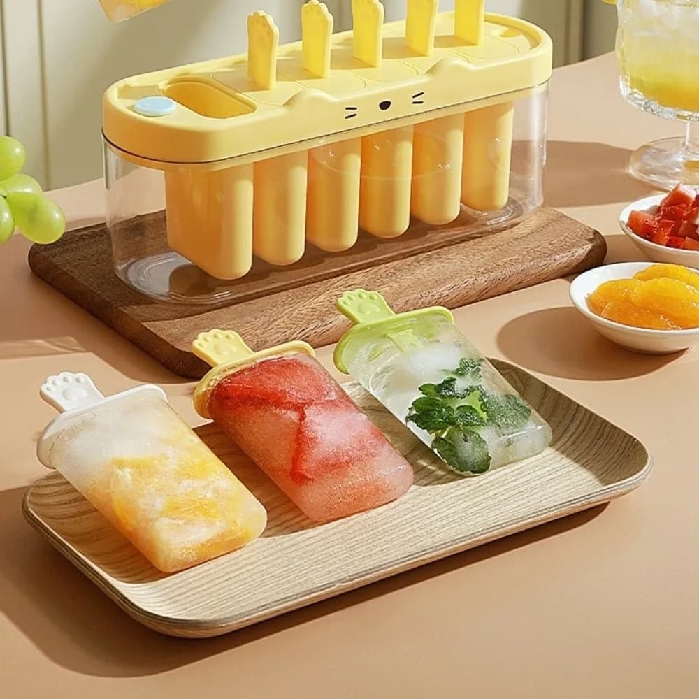 Stampo in Silicone Creativo a 6 Scomparti per Gelato, Antiaderente, a Forma di Cartone Animato, con Coperchio, per Ghiaccioli Fai-da-te