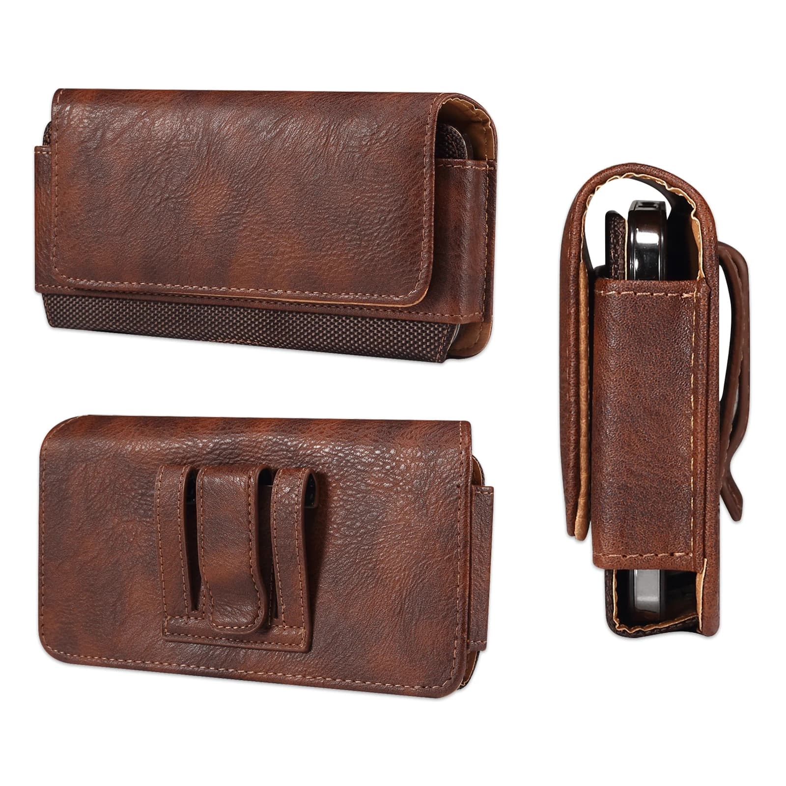 Men Waist Bag Leather Mobile Phone Belt Clip Case For iPhone 17 16 15 14 Pro Max Samsung Galaxy S25 S24 Redmi Holster Cover