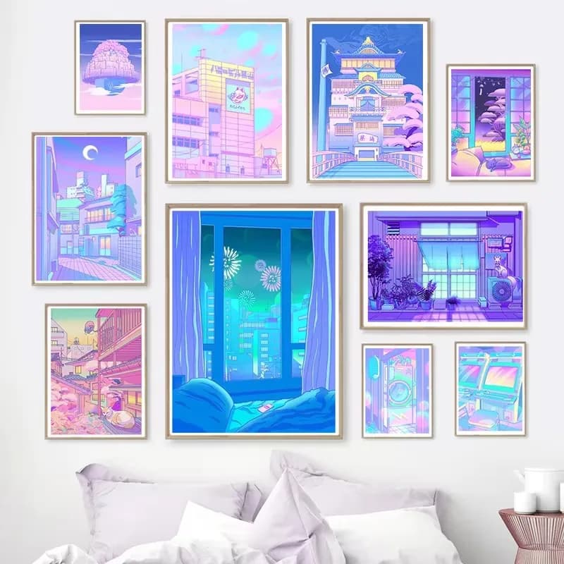 Diamond Painting 80s Vaporwave Style City Night Street Cat Mosaic Handmade Artwork Diamonds Mosaic Handmade Art Gift Home Decor