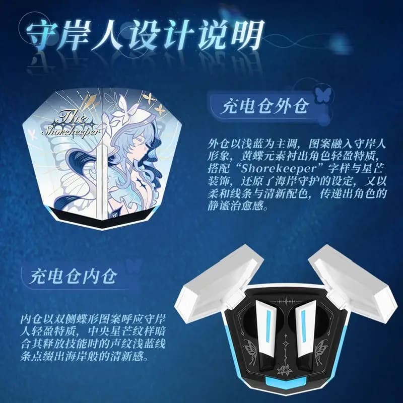 Onde di Vento ‌ Auricolari Wireless The Shorekeeper, Regalo per Giocatori e Appassionati di Anime, Cuffie HIFI Bluetooth 5.3 con Cancellazione Attiva del Rumore