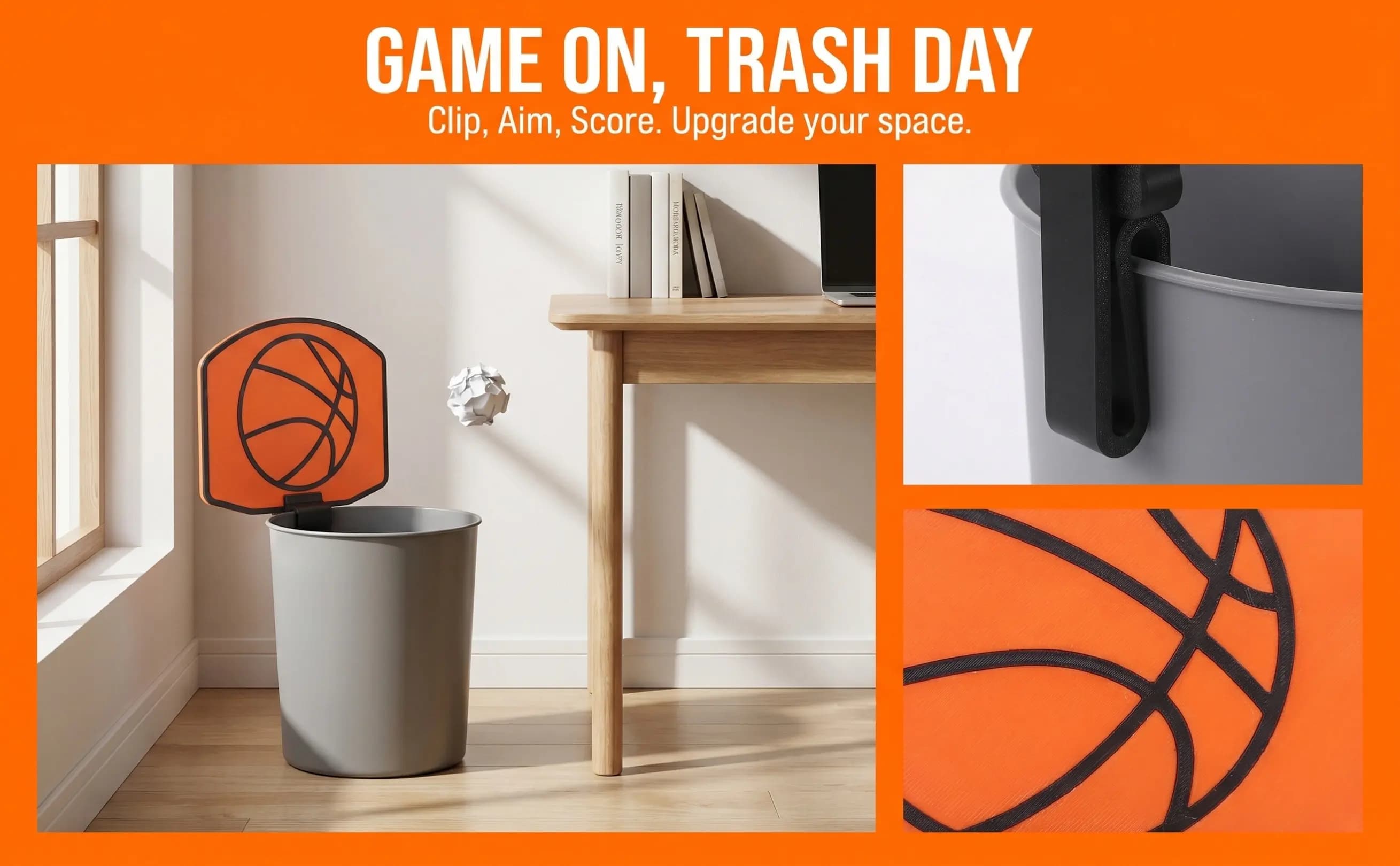 Basketball Trash Can Hoop Mini Clip on Backboard Decorative Indoor Office Bedroom Mini Trash Can Hoop Basketball Clip Enhances