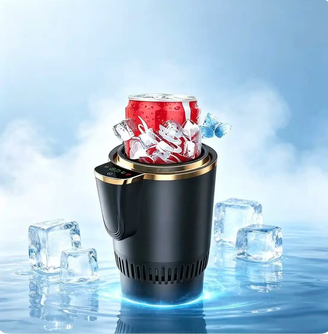 Car Fast Cooling Cup Portable Cooler with Digital Screen Quick Chill Canned Soda Beer Quiet Car Refrigerator for Summer Travel