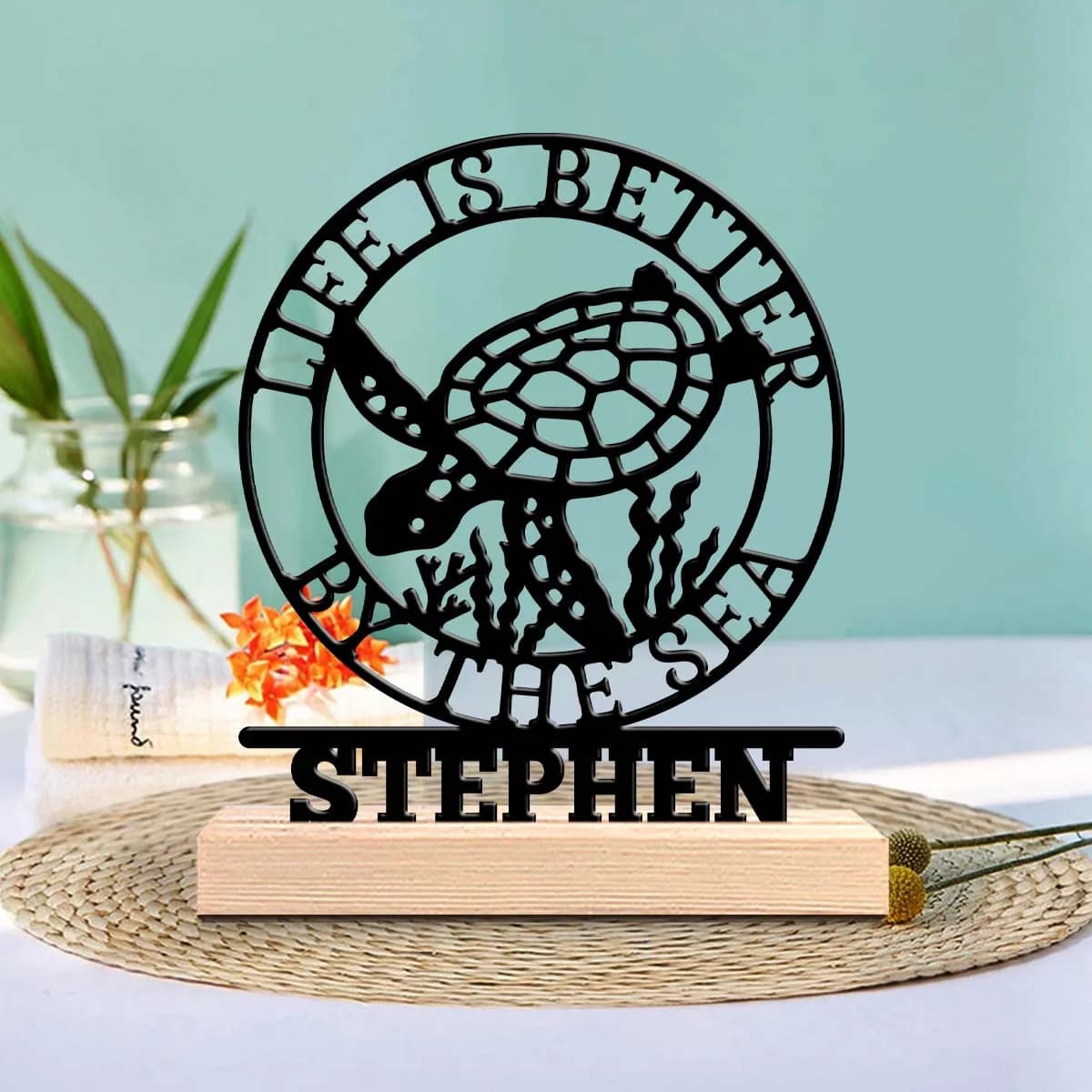 1pc Customized Metal Handicraft Ornaments Customizable Name With Wooden Base Desktop Decoration That Does Not Require Assembly